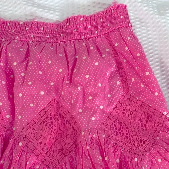 LoveShackFancy Adia Hot Pink Cherry Skirt Pockets Ruffles Polka Dot Small